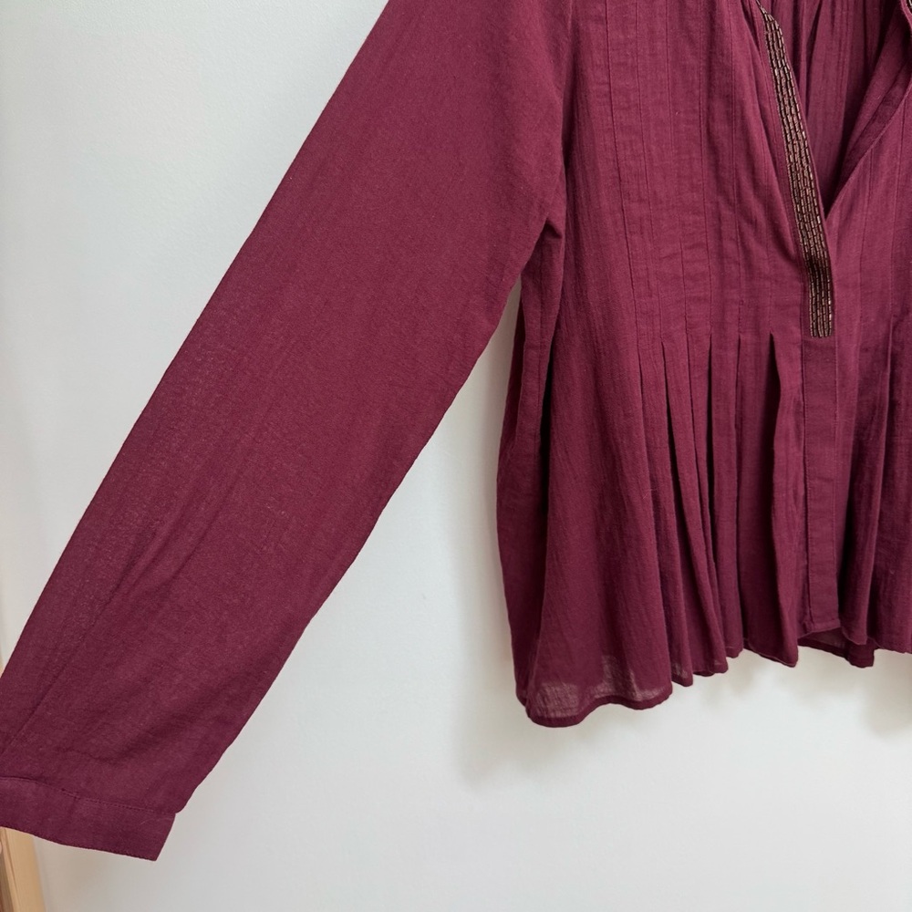 Free People Beaded Button Front Pleated Top 100% Cotton Medium - Picture 6 of 13